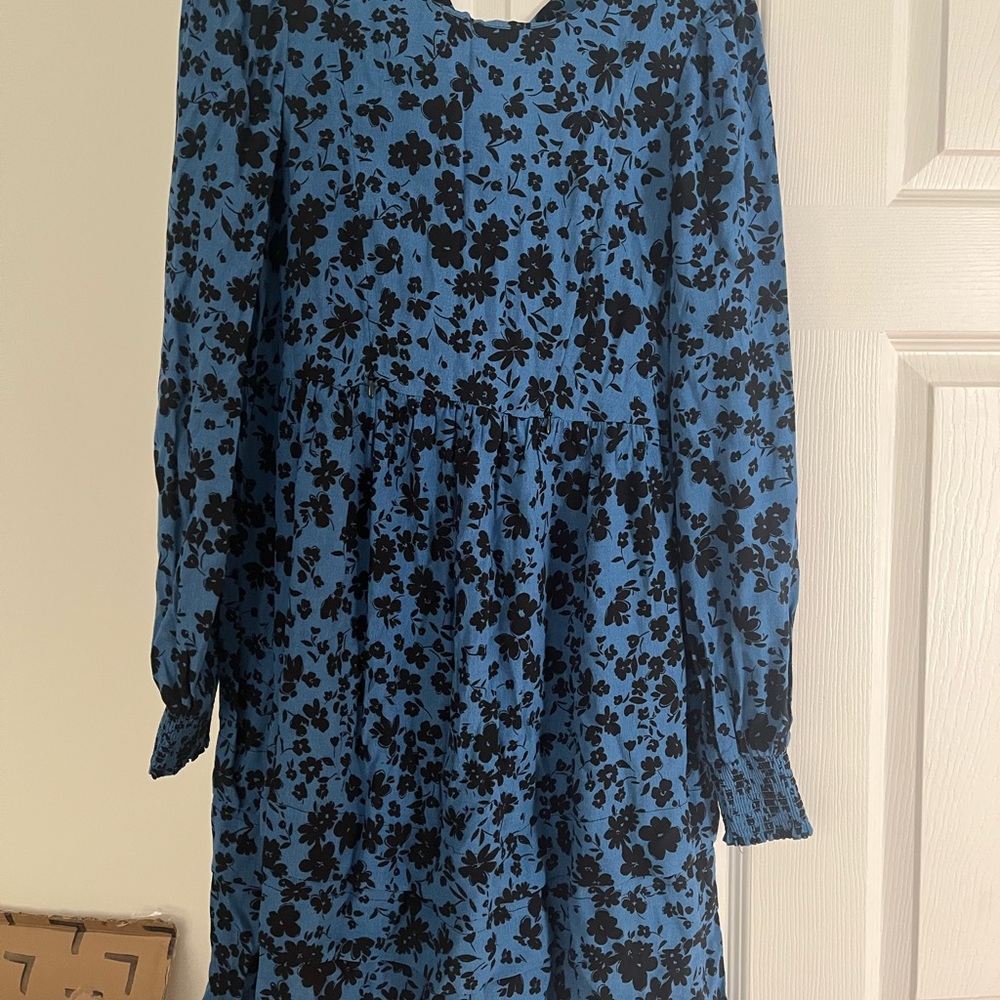 Seraphine Blue Dress with Black Floral Print